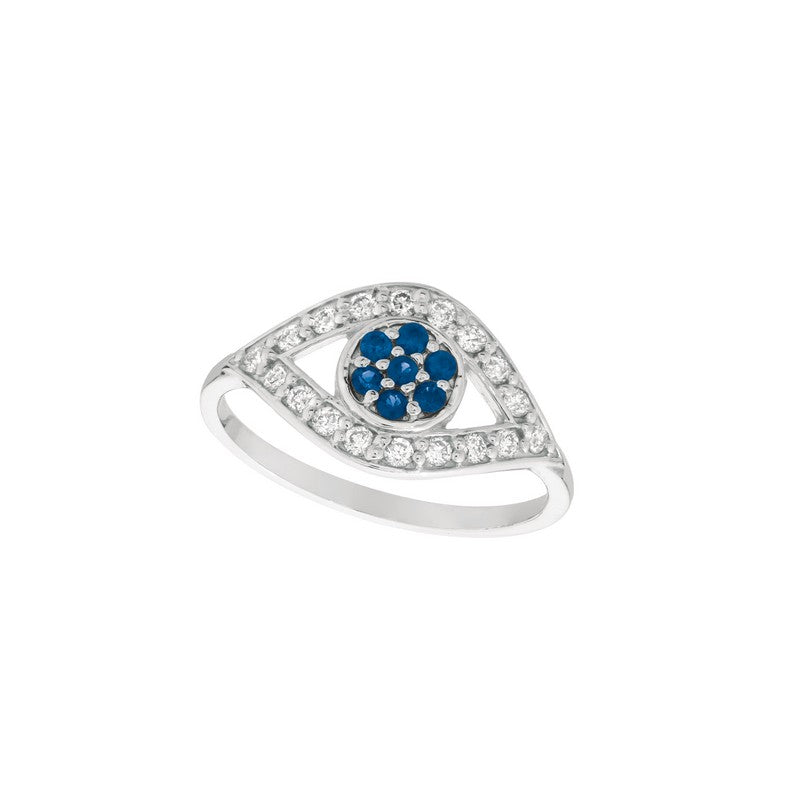 Diamond & Sapphire Eye Ring 14K White Gold (0.54 Ctw)