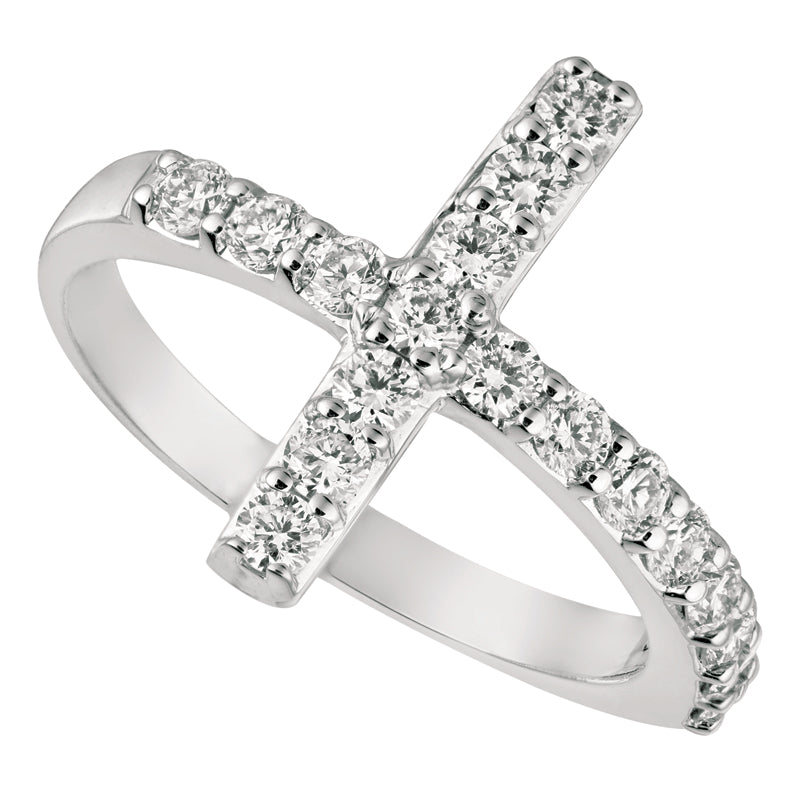 0.75 Carat Natural Diamond Cross Ring G SI 14K White Gold