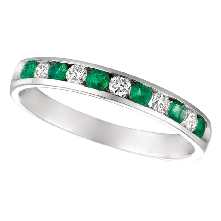 Emerald & Diamond Ring 14K White Gold (0.54 Ctw)