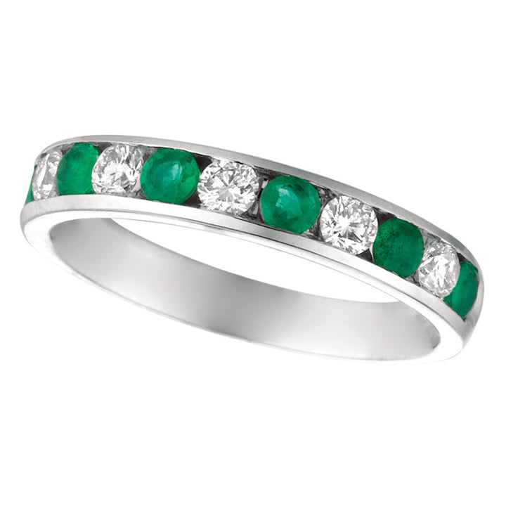 Emerald & Diamond Ring 14K White Gold (0.79 Ctw)