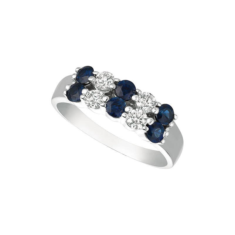 1.12 Carat Natural Sapphire and Diamond 2 Rows Ring G SI 14K White Gold