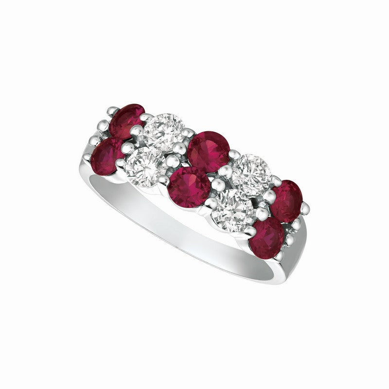 DIAMOND & RUBY 2 ROWS RING 14K GOLD (2.08 CTW)