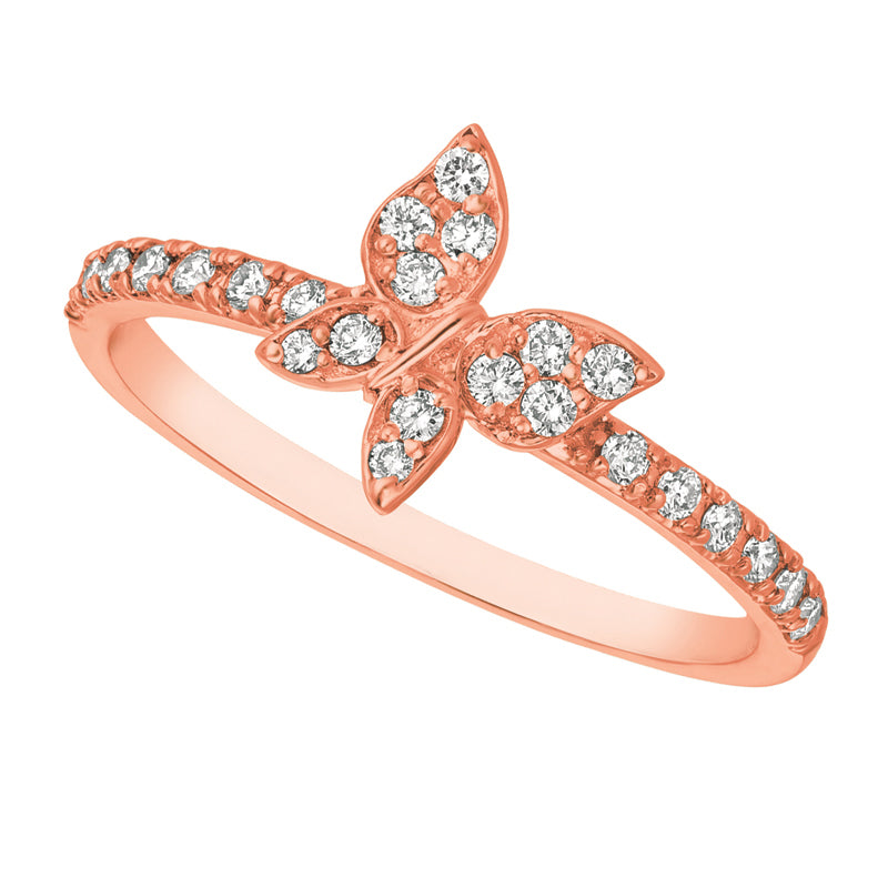 0.25 Carat Natural Diamond Butterfly Ring G SI 14K Rose Gold