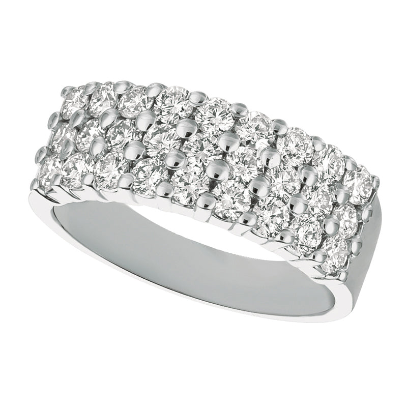 1.50 Carat Natural Diamond 3 Row Ring Band G SI 14K White Gold