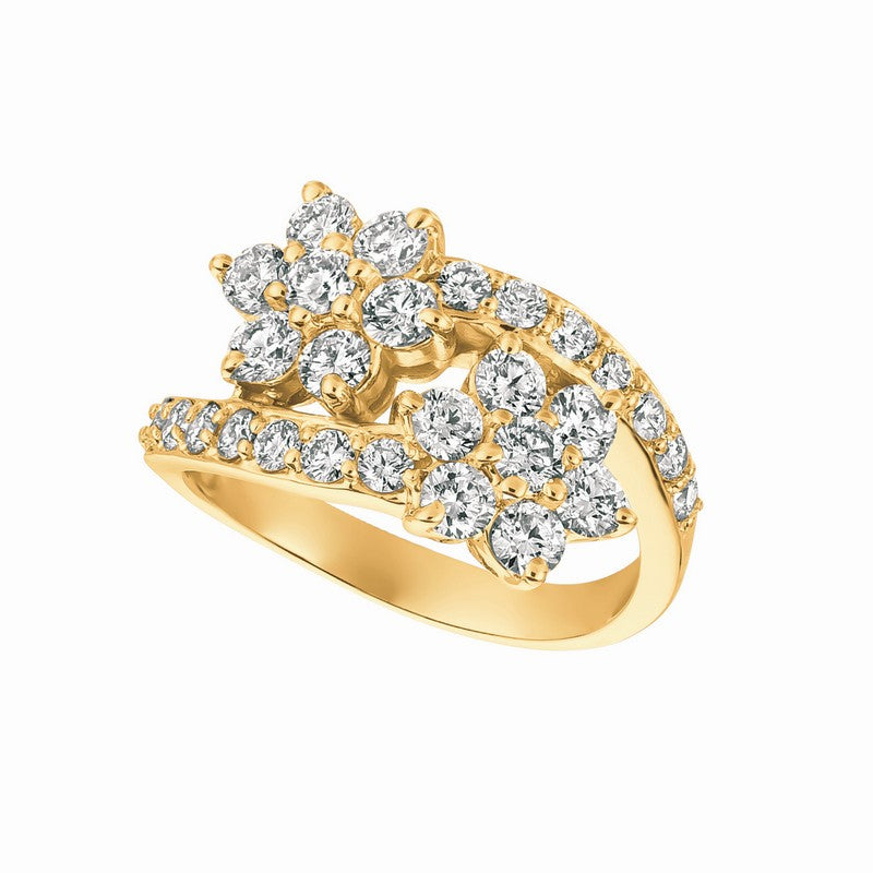 DIAMOND 2 FLOWERS RING 14K GOLD (1.85 CTW)