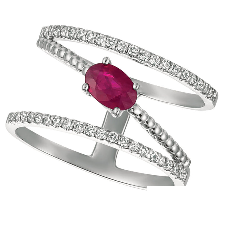 Ruby & Diamond Ring 14K White Gold (0.95 Ctw)