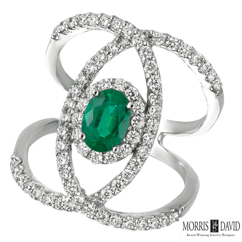Emerald & Diamond Ring 14K White Gold (1.69 Ctw)