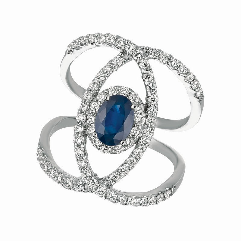 Sapphire & Diamond Ring 14K White Gold (2.14 Ctw)