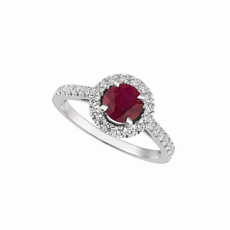 Ruby & Diamond Engagement Ring 14K White Gold (1.62 Ctw)