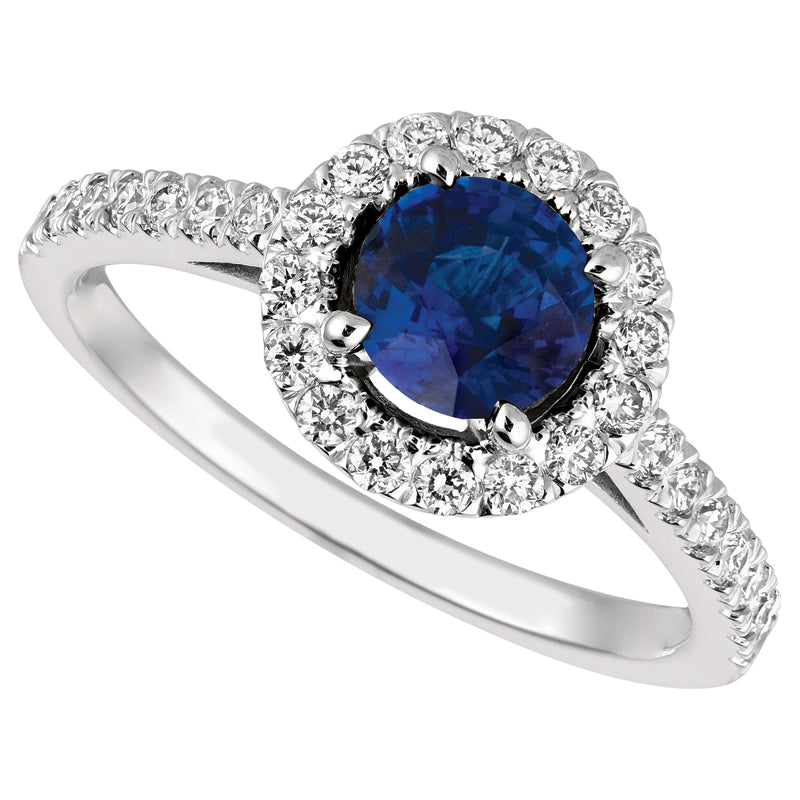 1.65 Carat Natural Diamond & Sapphire Engagement Ring 14K White Gold