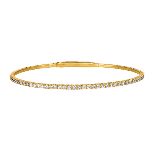 1.00 Carat Natural Diamond Flexible Half Way Round Bangle Bracelet G SI 14K Yellow Gold 7''