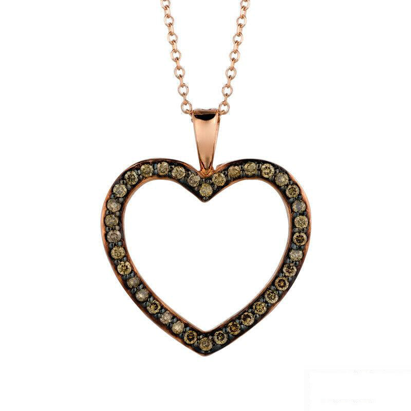 0.33 Carat Champagne Diamond Heart Necklace 14K Rose Gold 18'' chain