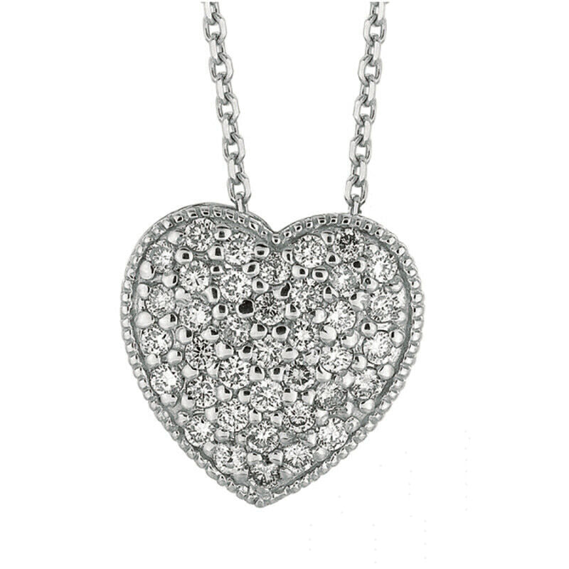 0.75 Carat Natural Diamond Heart Necklace G SI 14K White Gold 18'' chain