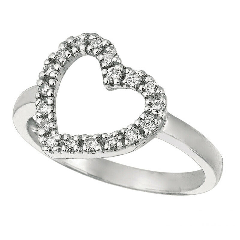 0.25 Carat Natural Diamond Heart Ring Band G SI 14K White Gold