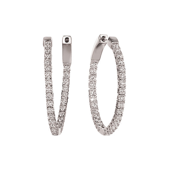 1.50 Carat Natural Diamond Hoop Flexible Earrings G SI 14K White Gold