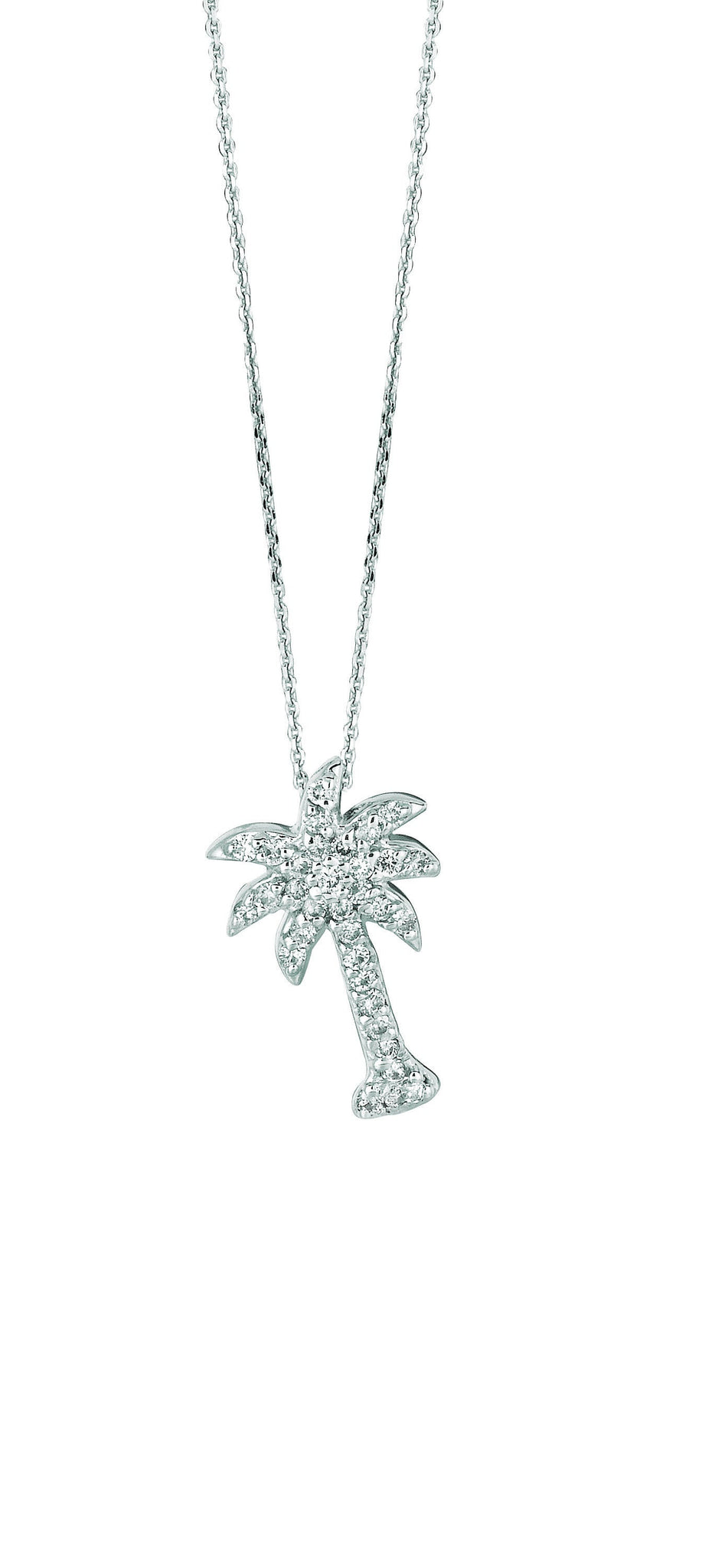 0.25 Carat Natural Diamond Palm Tree Necklace Pendant 14K White Gold 1