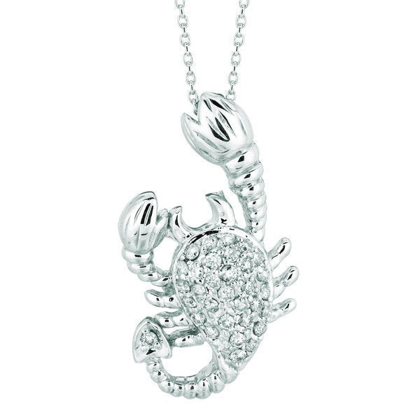 0.35 Carat Natural Diamond Scorpion Necklace Pendant 14K White Gold G SI 18 inch chain