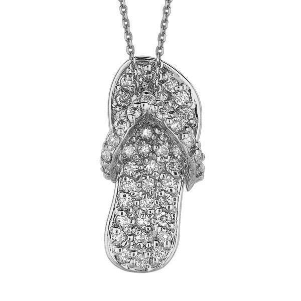 0.50 Carat Natural Diamond Flip Flop Necklace Pendant 14K White Gold 18'' chain