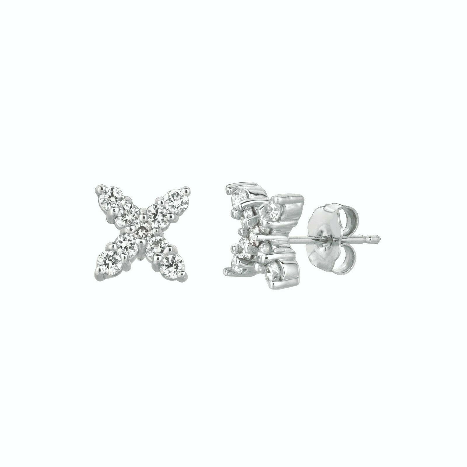 0.75 Ct Natural Diamond X Earrings G SI 14K White Gold