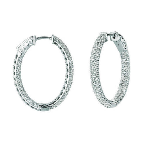 2.75 Carat Natural Diamond Hoop Earrings G SI 14K White Gold