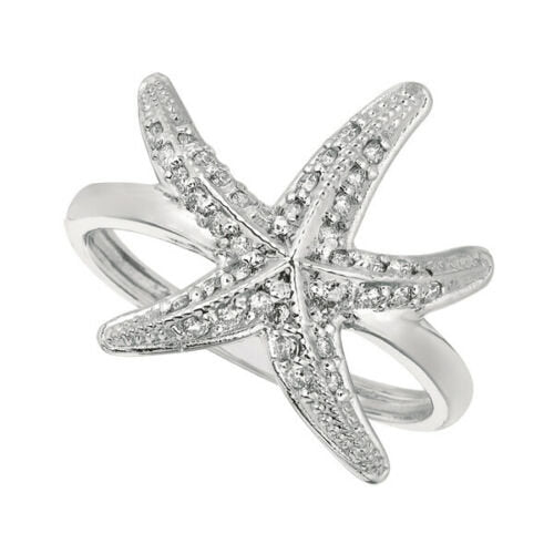 0.35 Carat Natural Diamond Starfish Ring Band G SI 14K White Gold