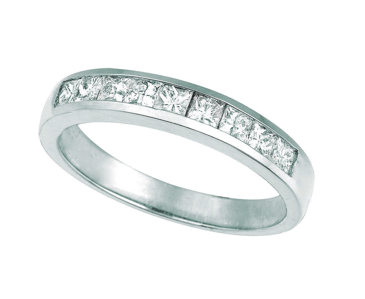0.55 Carat Natural Princess Cut Diamond Ring Band G SI 14K White Gold