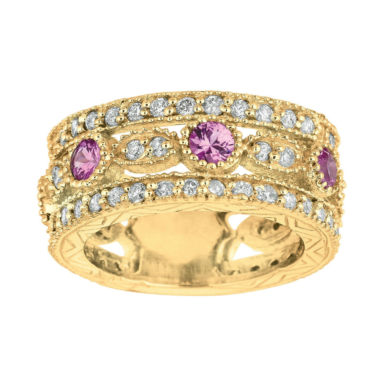 2.14 Carat Natural Pink Sapphire and Diamond Eternity Ring 14K Yellow Gold