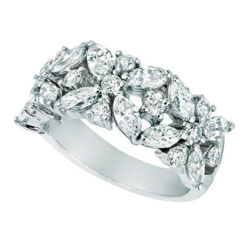 2.00 Carat Natural Marquise and Round Cut Diamond Ring Band G SI 18K White Gold