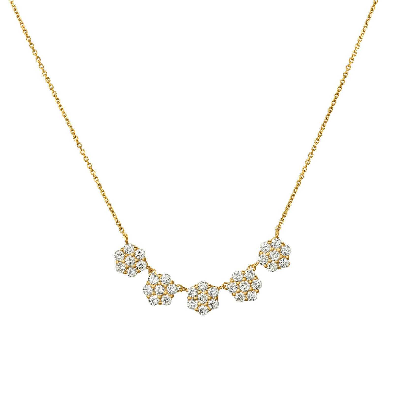 2.00 Carat Natural Diamond Flower Necklace Pendant 14K Yellow Gold 18'' chain