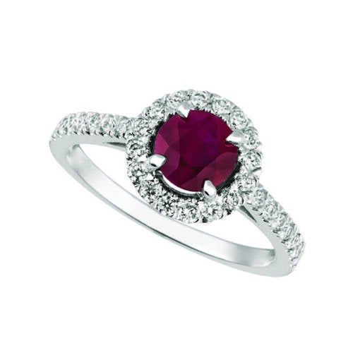 1.65 Carat Natural Diamond & Ruby Engagement Ring 14K White Gold