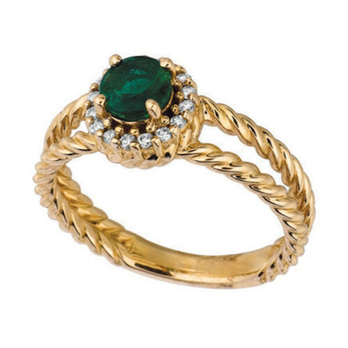 0.65 Carat Natural Emerald & Diamond Ring 14K Yellow Gold