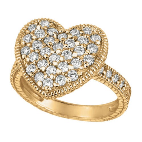 1.00 Carat Natural Diamond Heart Ring Band G SI 14K Yellow Gold