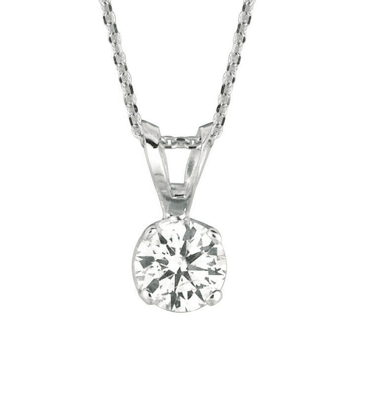0.10 Carat Natural Diamond Solitaire Necklace 14K White Gold G SI 18'' chain