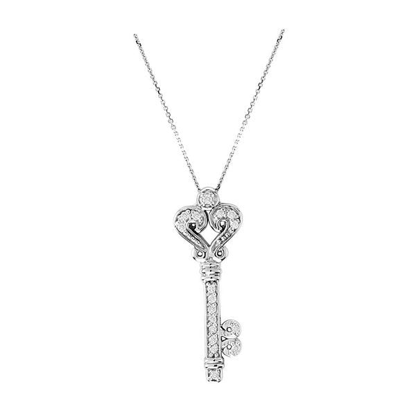 0.25 Carat Natural Diamond Key Necklace Pendant 14K White Gold 18'' chain