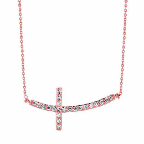 0.50 Carat Natural Diamond Cross Pendant Necklace 14K Rose Gold G SI 18'' chain