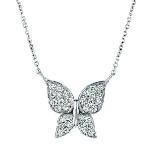 0.50 Carat Natural Diamond Butterfly Necklace 14K White Gold G SI 18'' chain