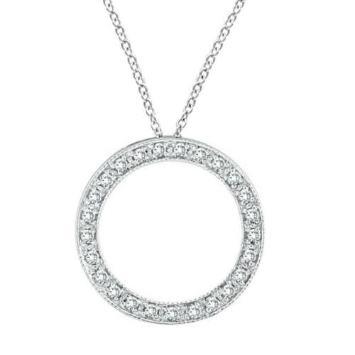 0.25 Carat Natural Diamond Circle Pendant Necklace 14K White Gold 18'' chain