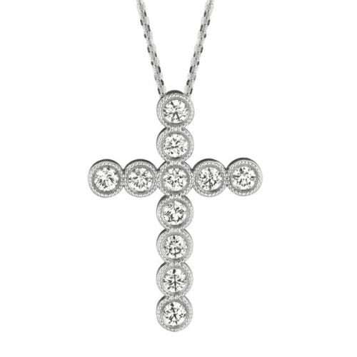 1.60 Carat Natural Diamond Cross Pendant Necklace 14K White Gold G SI 18'' chain