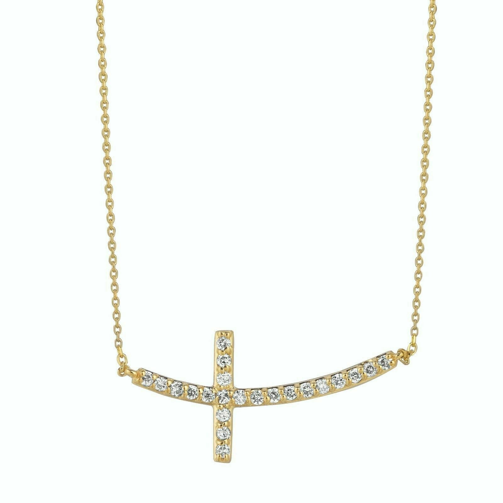 0.50 Carat Natural Diamond Cross Pendant Necklace 14K Yellow Gold 18'' chain