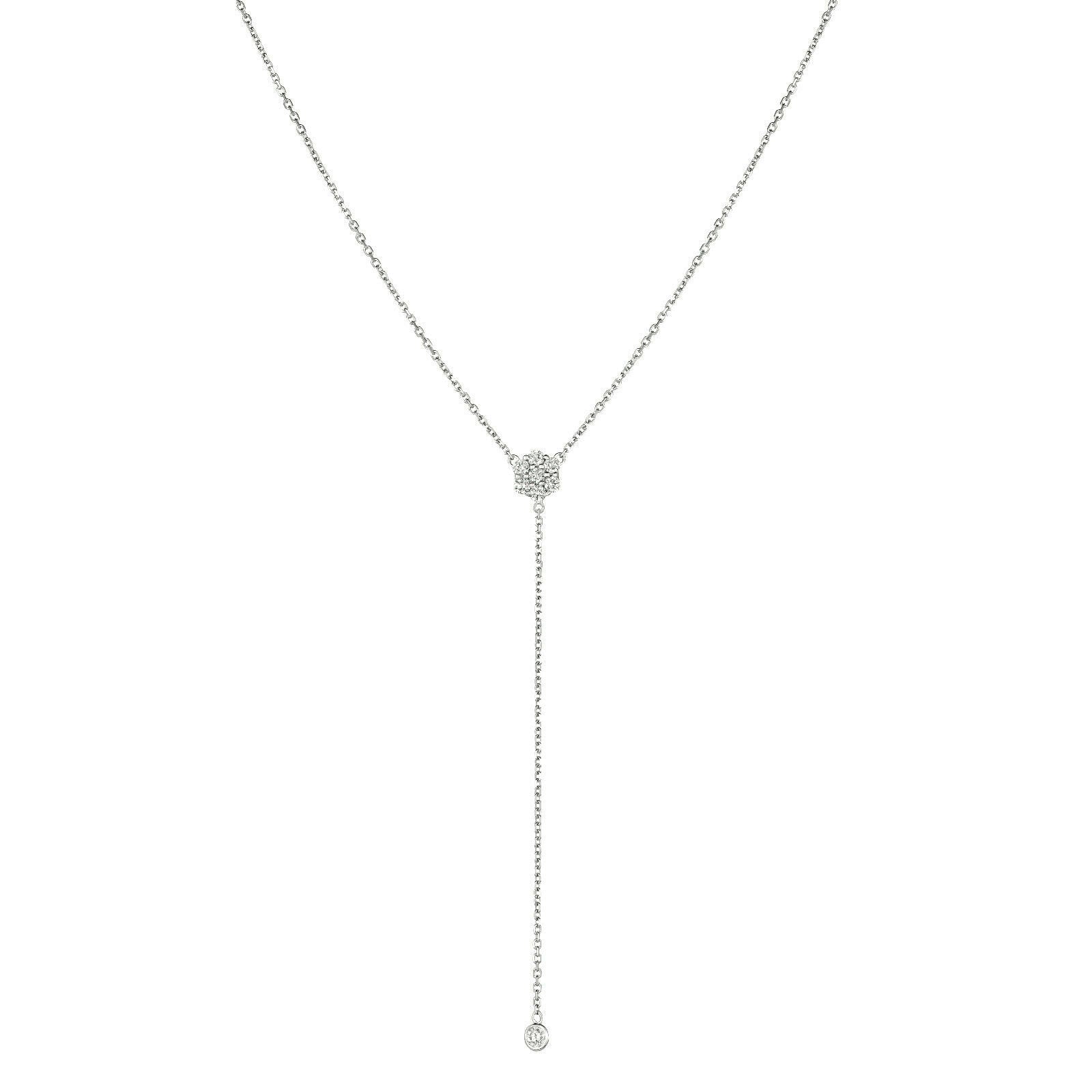 0.75 Carat Diamond Flower Bezel Drop Necklace 14K White Gold 18''