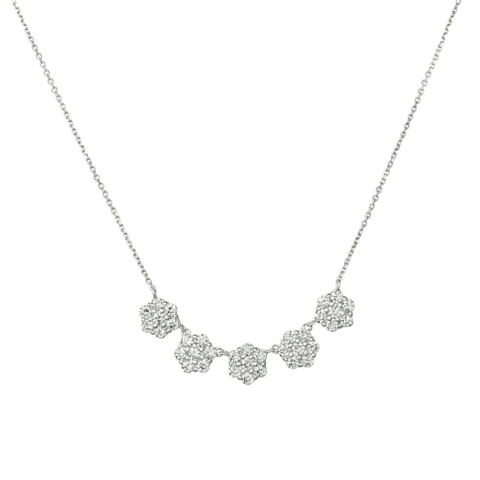 2.00 Carat Natural Diamond Flower Necklace Pendant 14K White Gold 18'' chain