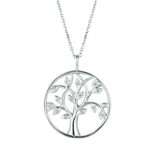 0.11 Carat Natural Diamond Tree Necklace Pendant 14K White Gold G SI 18 inches