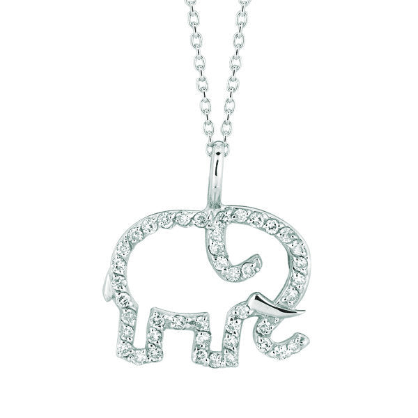 0.25 Carat Natural Diamond Elephant Necklace Pendant 14K White Gold G SI