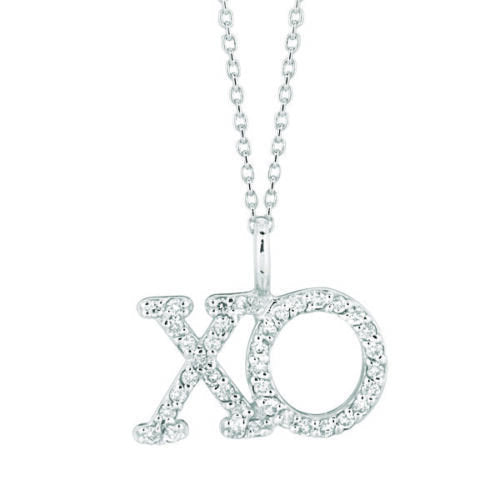 0.20 Carat Natural Diamond XO Necklace Pendant 14K White Gold G SI 18'' chain