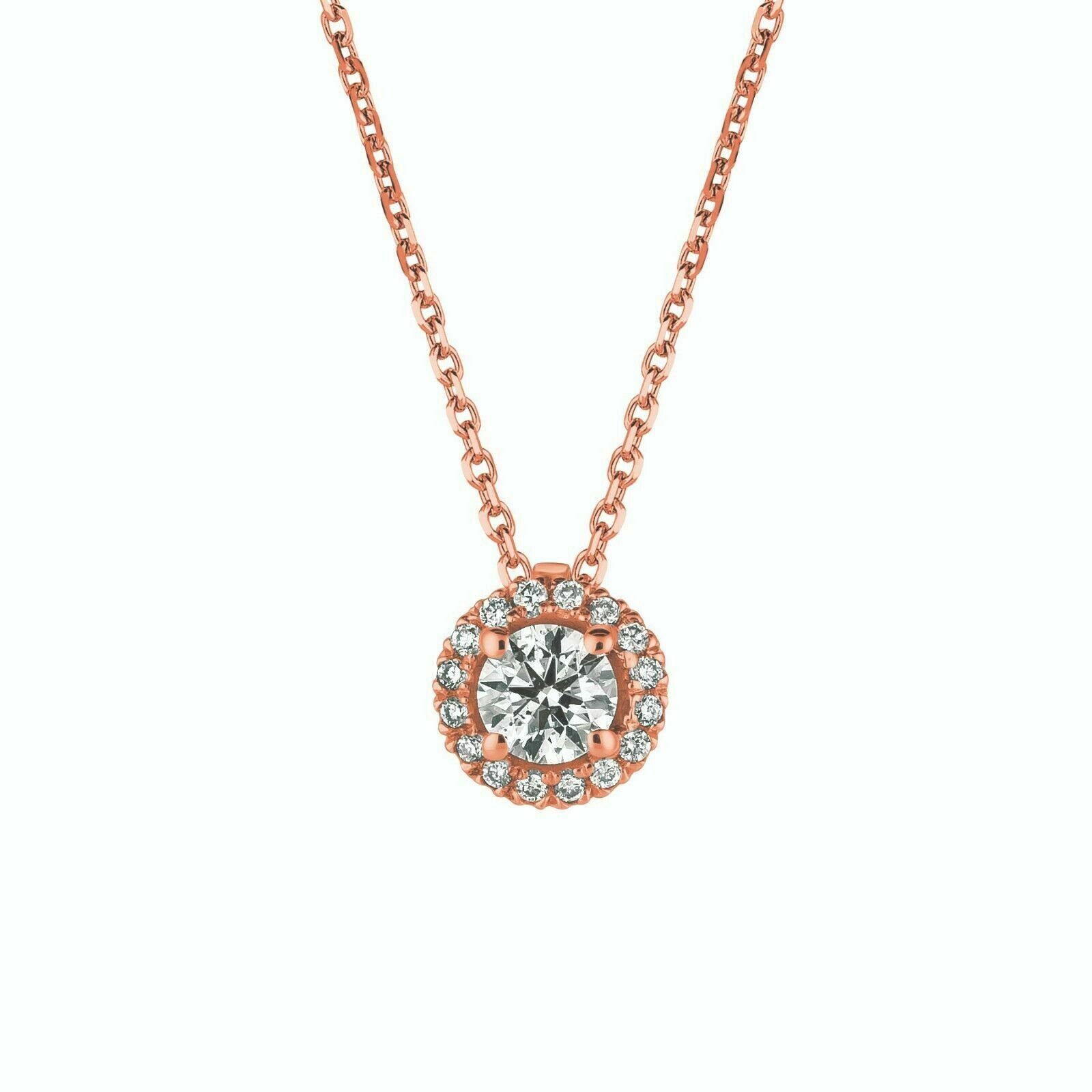 0.50 Carat Natural Diamond Halo Necklace 14K Rose Gold G SI 18 inches chain
