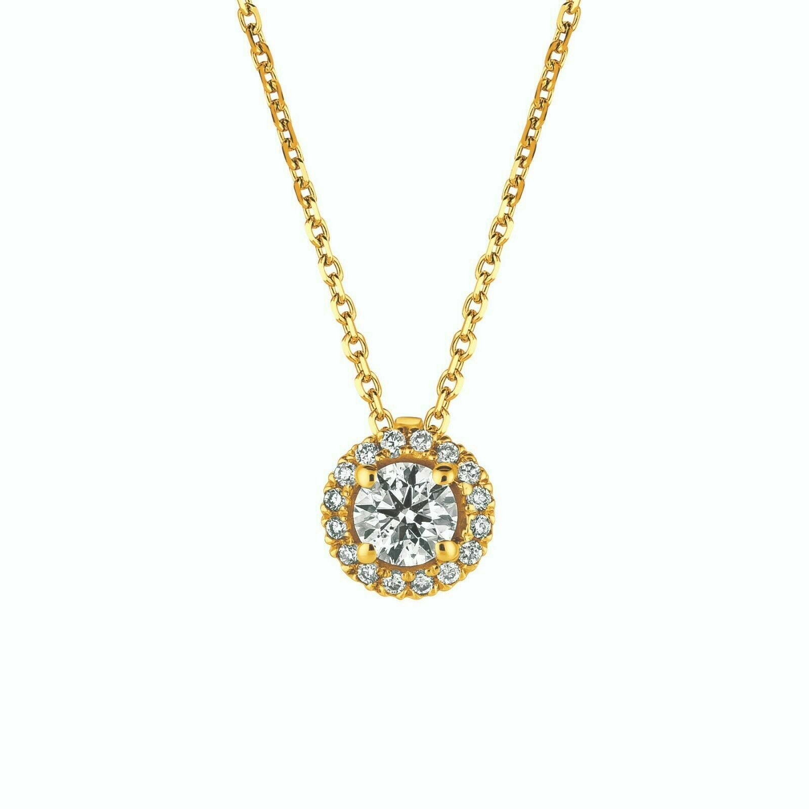 0.50 Carat Natural Diamond Halo Necklace 14K Yellow Gold G SI 18 inches chain
