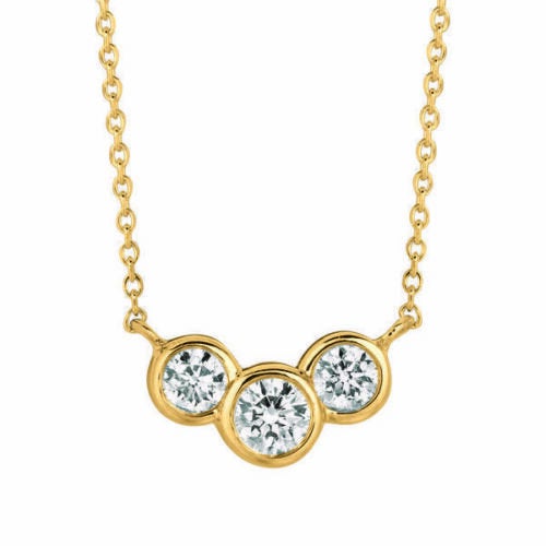 0.25 Carat Natural 3 Stone Diamond Bezel Necklace 14K Yellow Gold G SI