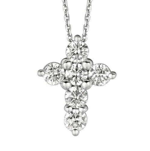 1.05 Carat Natural Diamond Cross Pendant Necklace 14K White Gold G SI 18'' chain