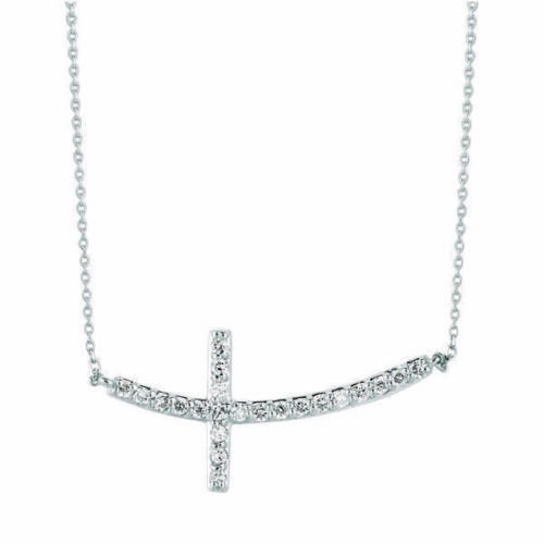 0.50 Carat Natural Diamond Cross Pendant Necklace 14K White Gold G SI 18'' chain
