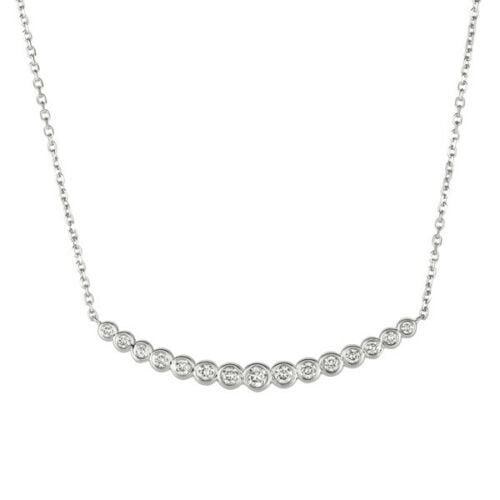 0.65 Carat Natural Diamond Bezel Necklace Pendant 14K White Gold G SI 18 inch